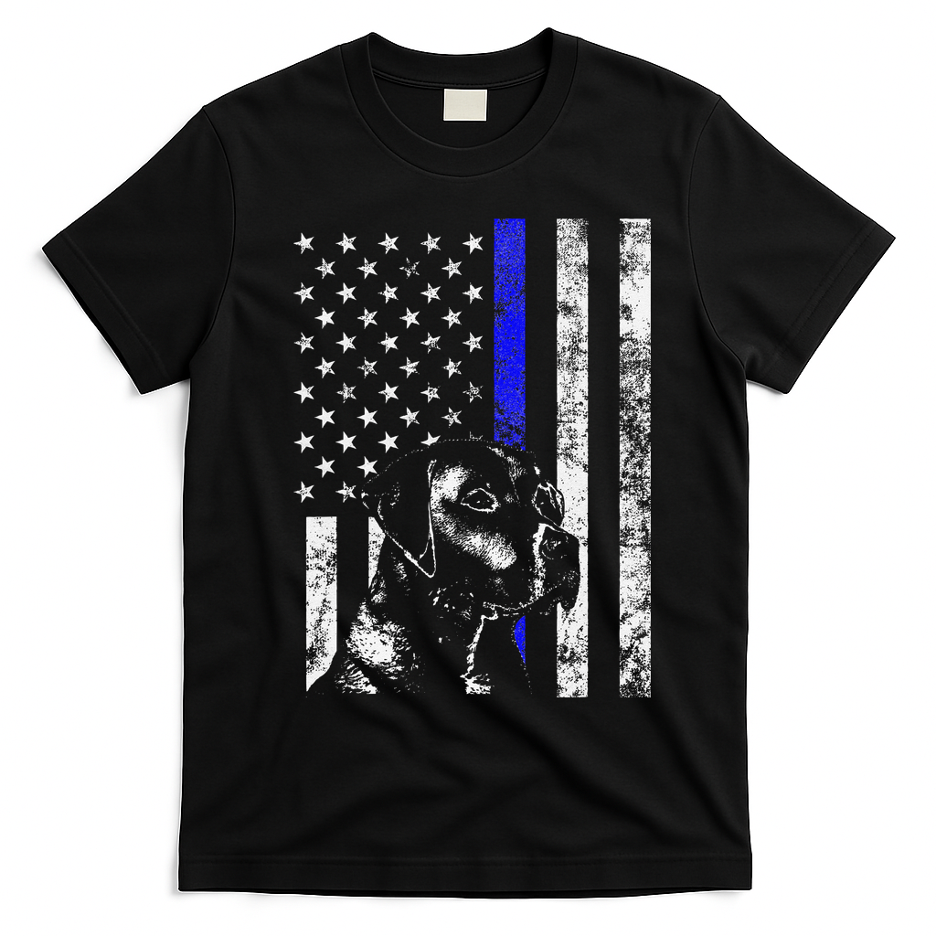Blue Line Flag K9 Labrador Retriever Police Dog T-Shirt - Black