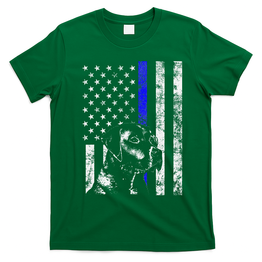 Blue Line Flag K9 Labrador Retriever Police Dog T-Shirt - Irish Green