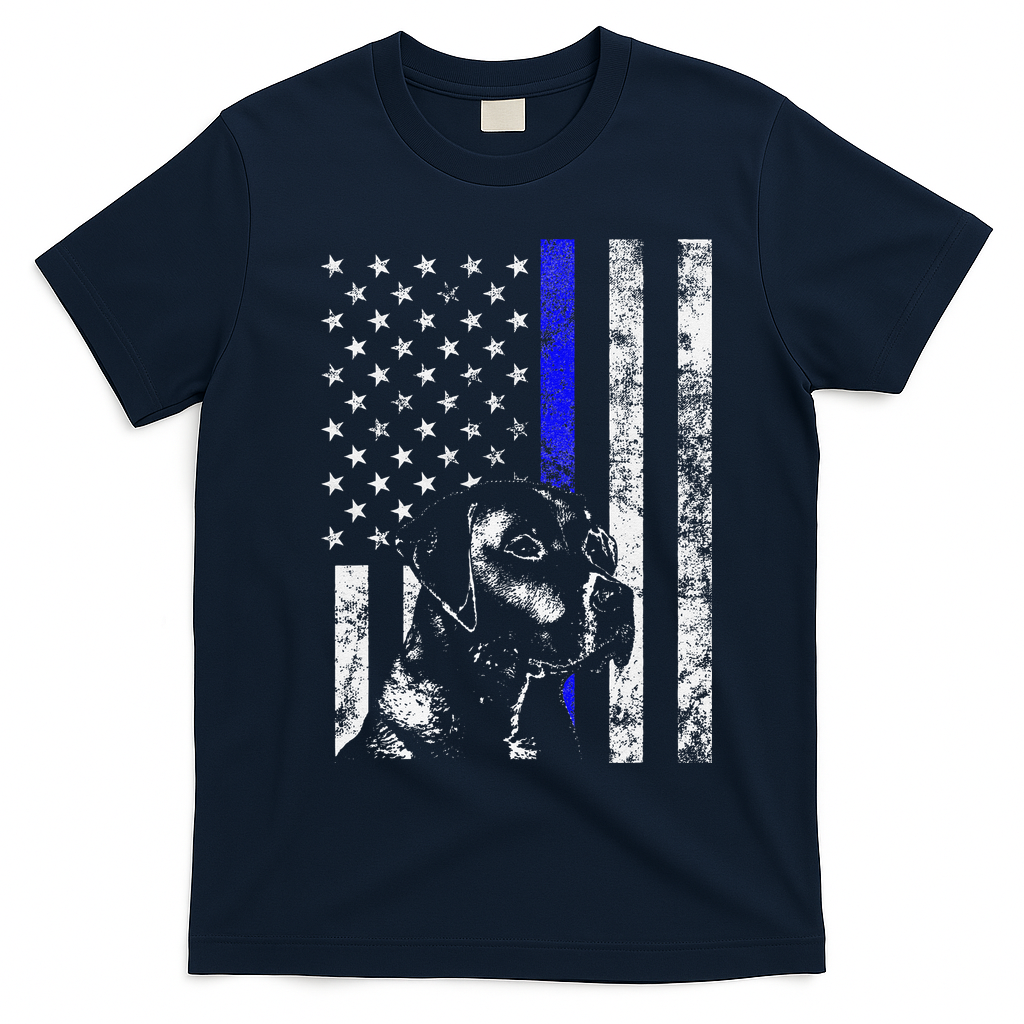 Blue Line Flag K9 Labrador Retriever Police Dog T-Shirt - Navy Blue