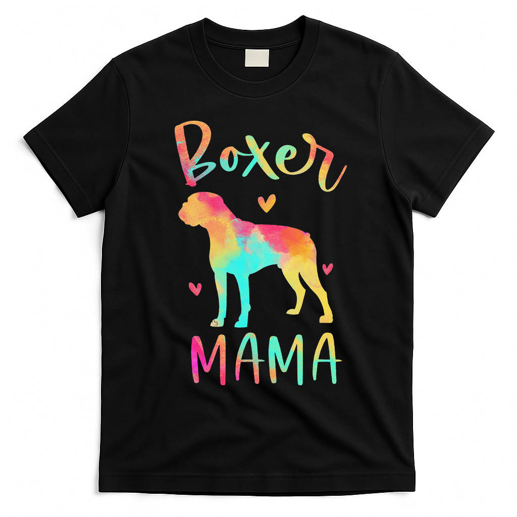Boxer Mama Colorful Boxer Gifts Dog Mom T-Shirt - Black