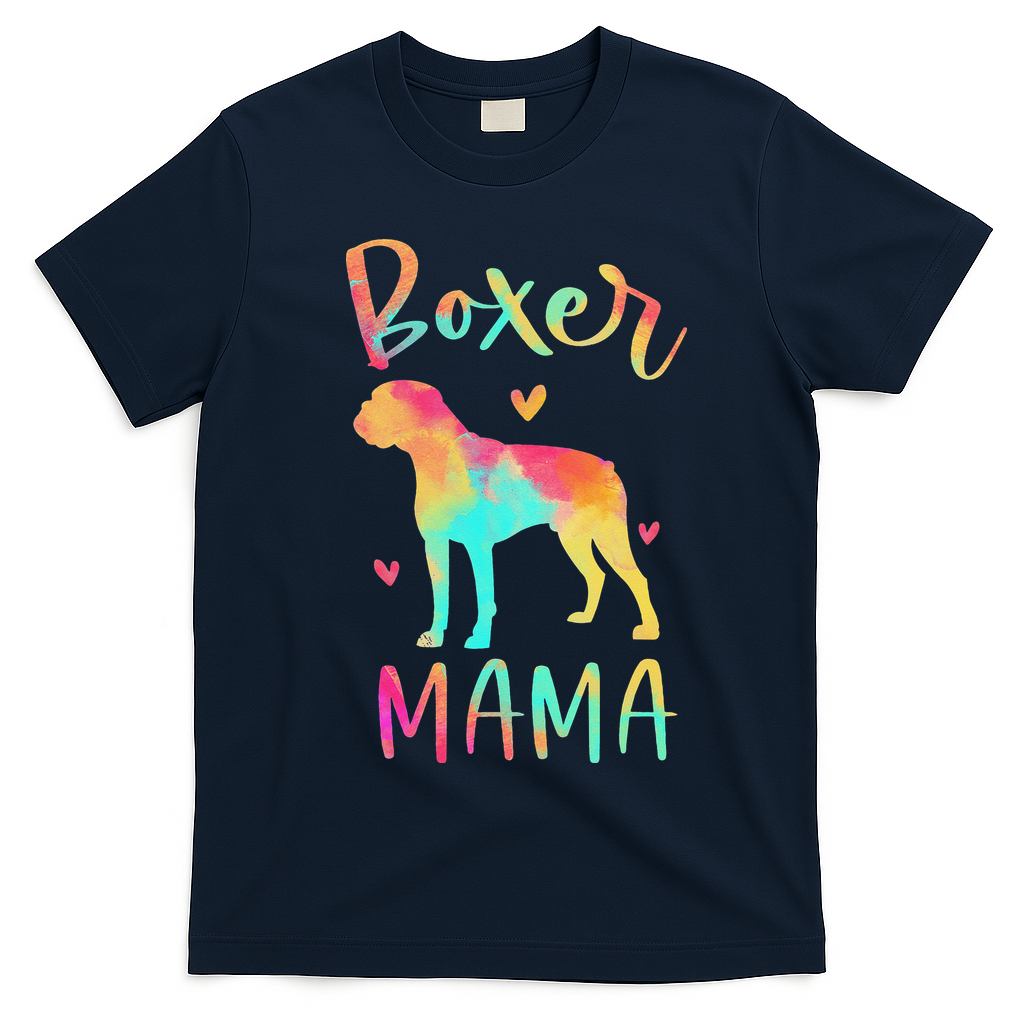 Boxer Mama Colorful Boxer Gifts Dog Mom T-Shirt - Navy Blue