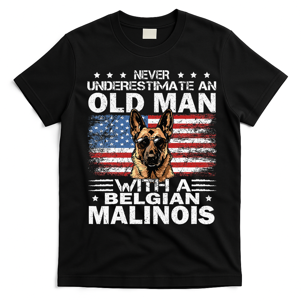 Belgian Malinois Dog Breed Never Underestimate An Old Man T-Shirt - Black