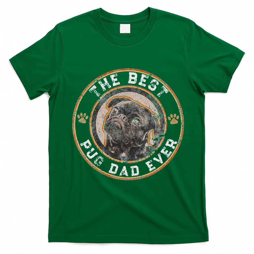 Best Pug Dad Ever Black Pugs Owner Vintage Dog Lover T-Shirt - Irish Green