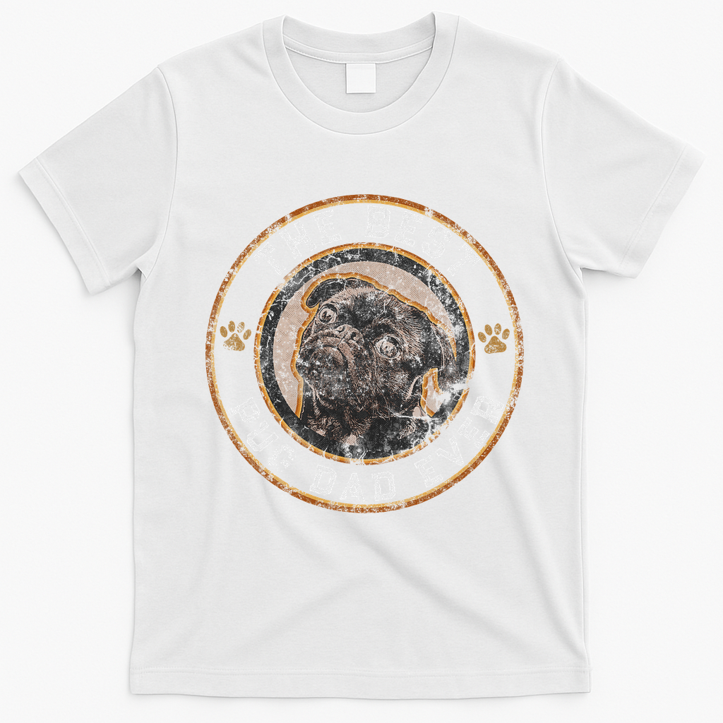 Best Pug Dad Ever Black Pugs Owner Vintage Dog Lover T-Shirt - White