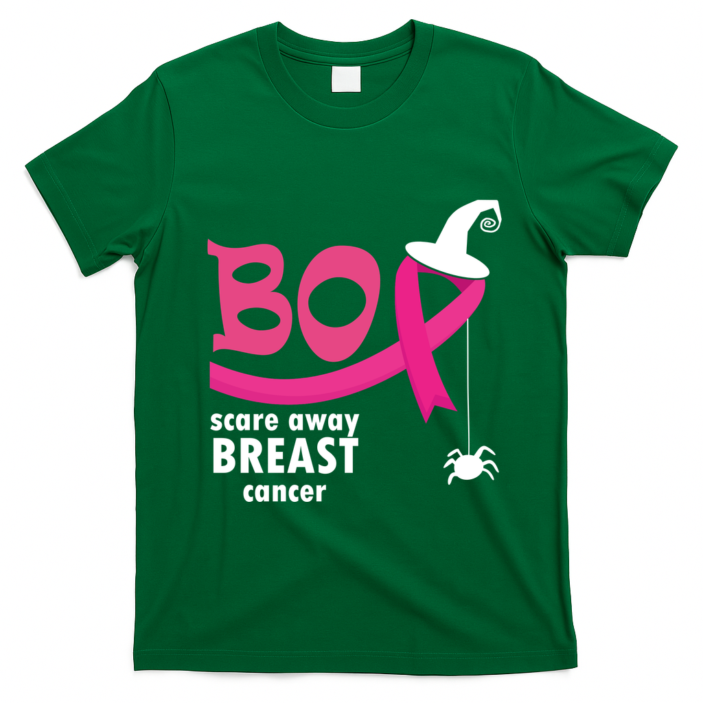 Boo Scare Away Breast Cancer Awareness Spooky T-Shirt - Irish Green