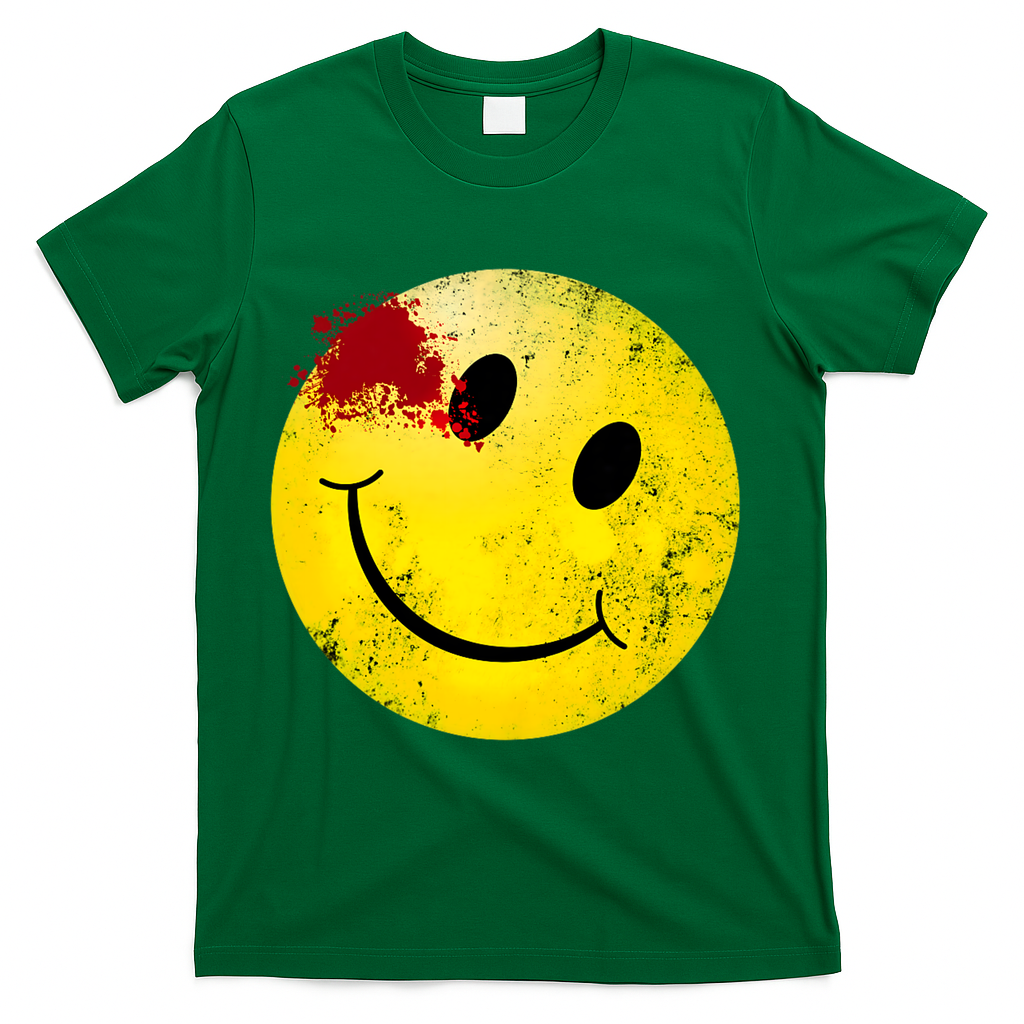 Bloody Smiling Face Vintage Smile T-Shirt - Green