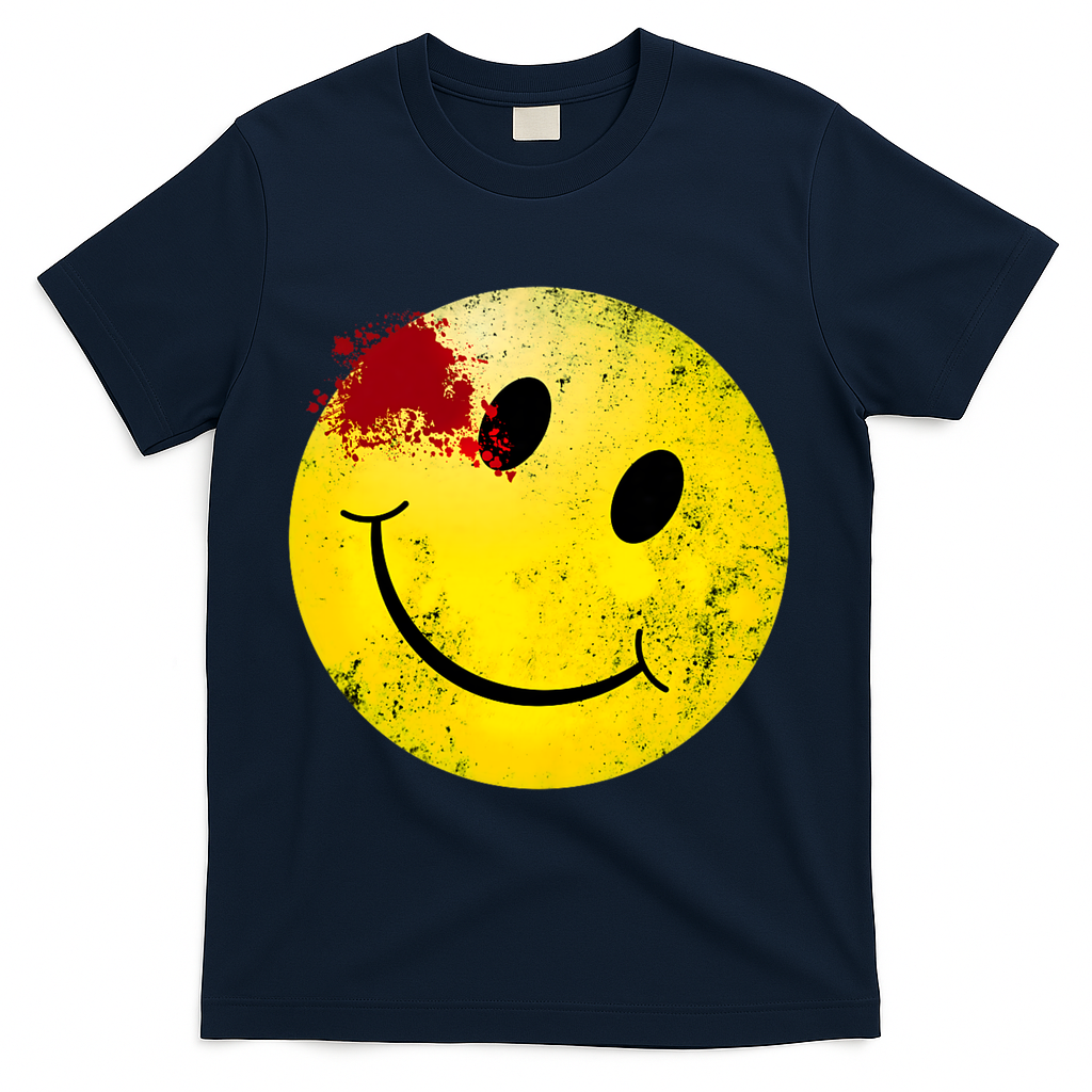 Bloody Smiling Face Vintage Smile T-Shirt - Navy