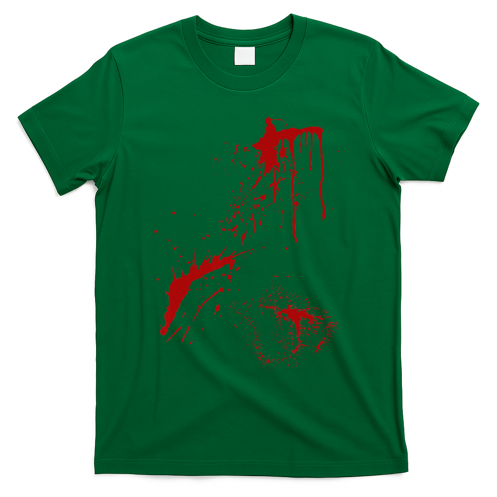Blood Splatter Spatter Fake Bloody Halloween Zombie Victim T-Shirt - Irish Green