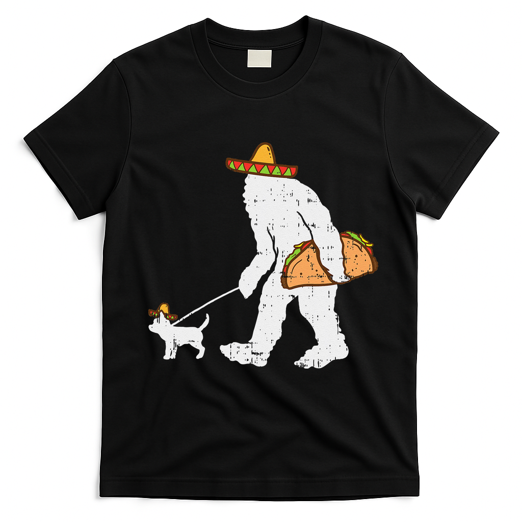 Bigfoot Sasquatch Taco Chihuahua Funny Cinco De Mayo Mexican T-Shirt - Black