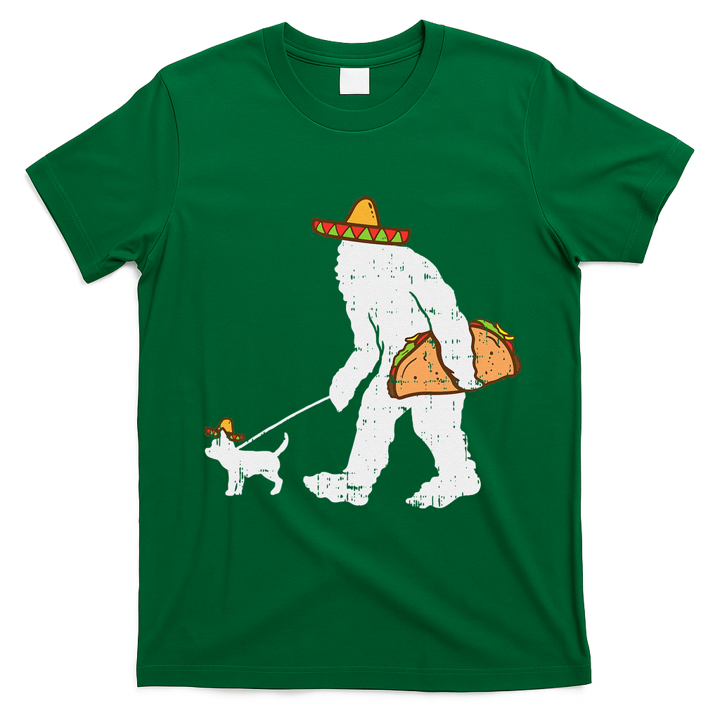 Bigfoot Sasquatch Taco Chihuahua Funny Cinco De Mayo Mexican T-Shirt - Irish Green