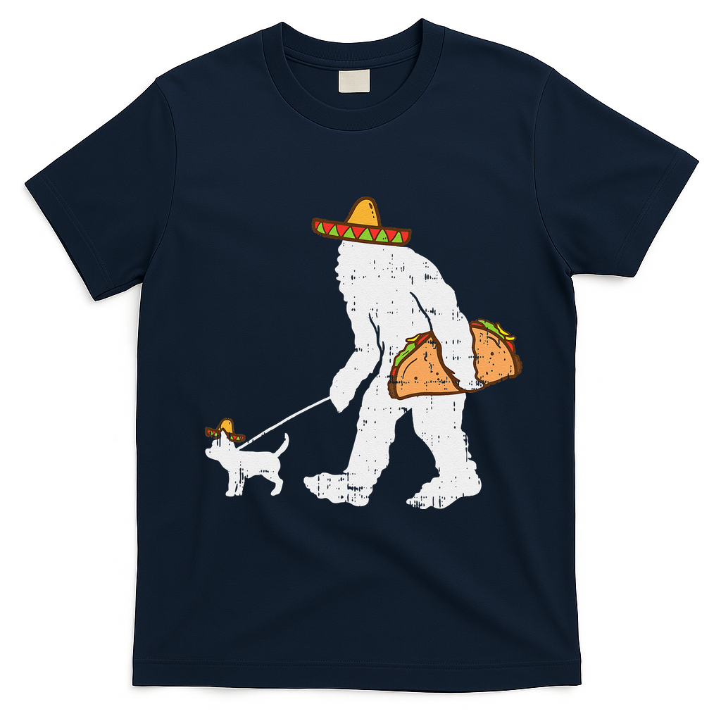Bigfoot Sasquatch Taco Chihuahua Funny Cinco De Mayo Mexican T-Shirt - Navy Blue