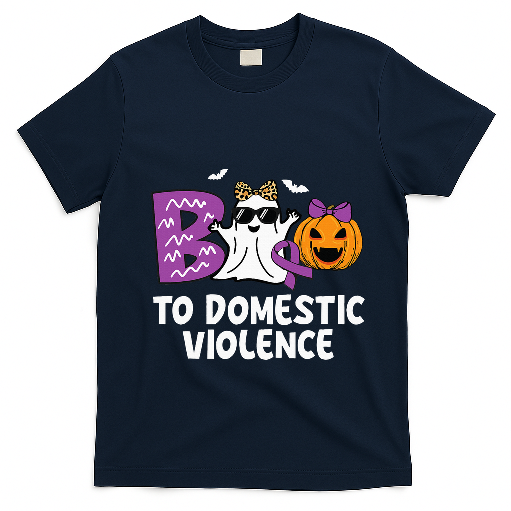 Boo To Domestic Violence Domestic Violence Awareness T-Shirt - Navy Blue