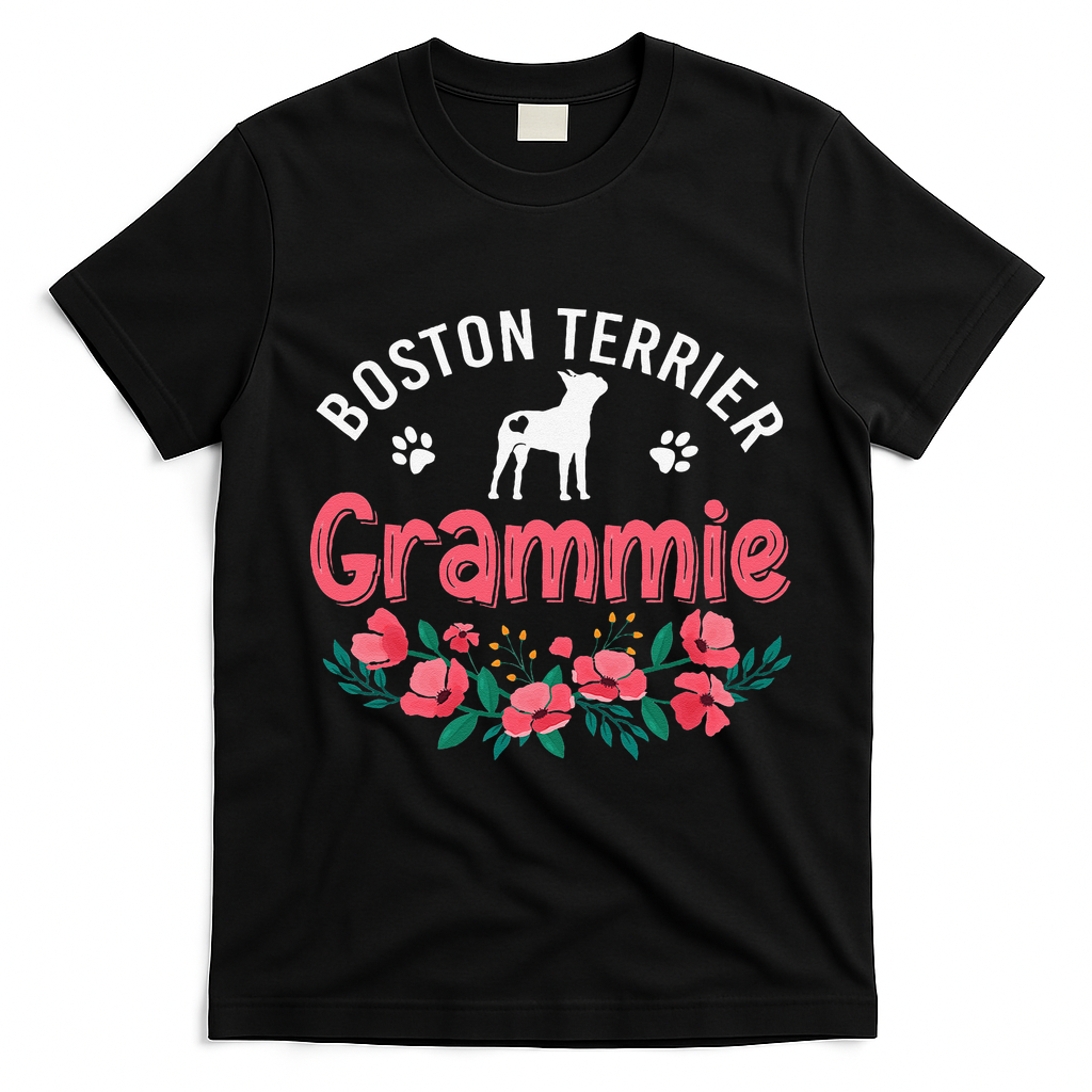 Boston Terrier Grammie Gifts Mom Funny Dog Lover Christmas T-Shirt - Black