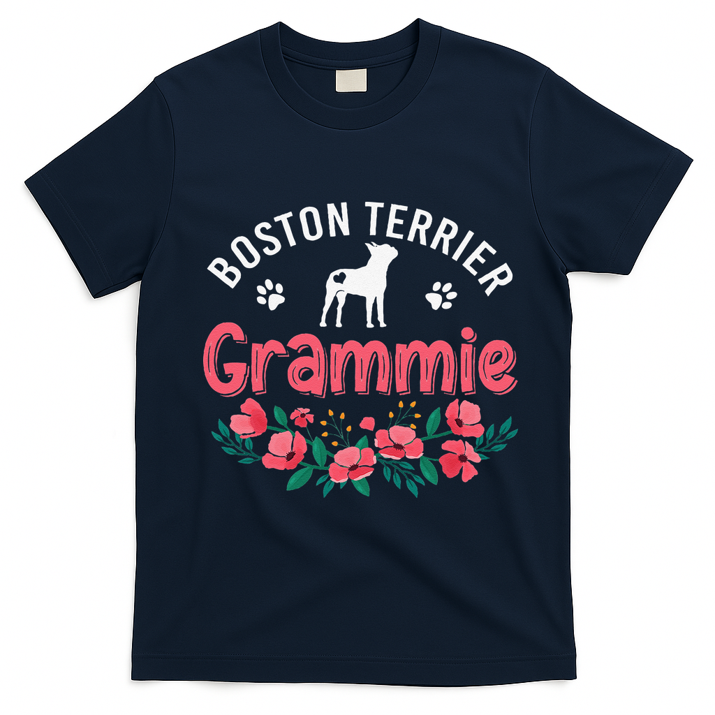 Boston Terrier Grammie Gifts Mom Funny Dog Lover Christmas T-Shirt - Navy Blue