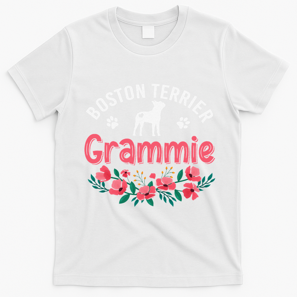 Boston Terrier Grammie Gifts Mom Funny Dog Lover Christmas T-Shirt - White