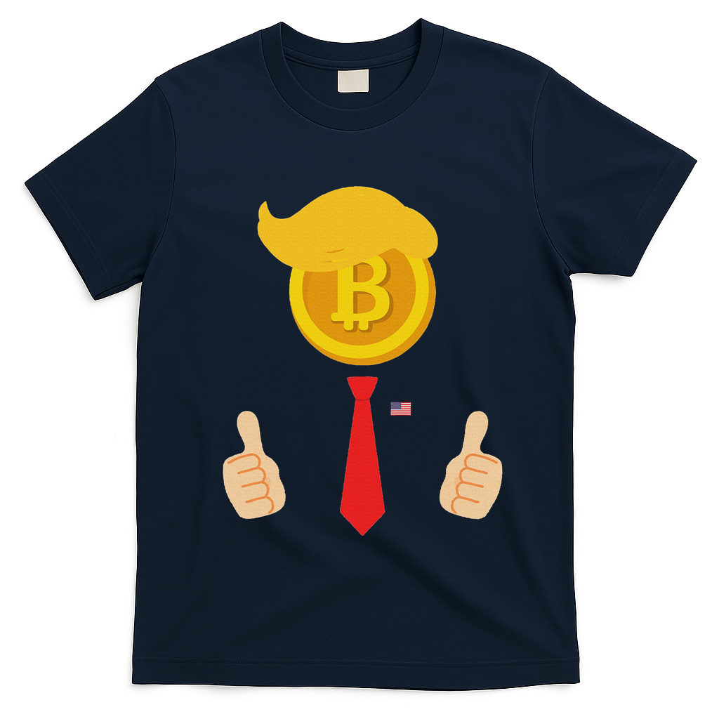 Bitcoin Trump Hair Cryptocurrency President Trump 45 47 Maga T-Shirt - Navy Blue