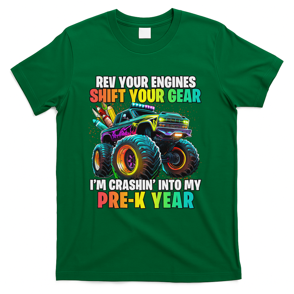 Back To School Pre K Monster Truck First Day School T-Shirt - Green