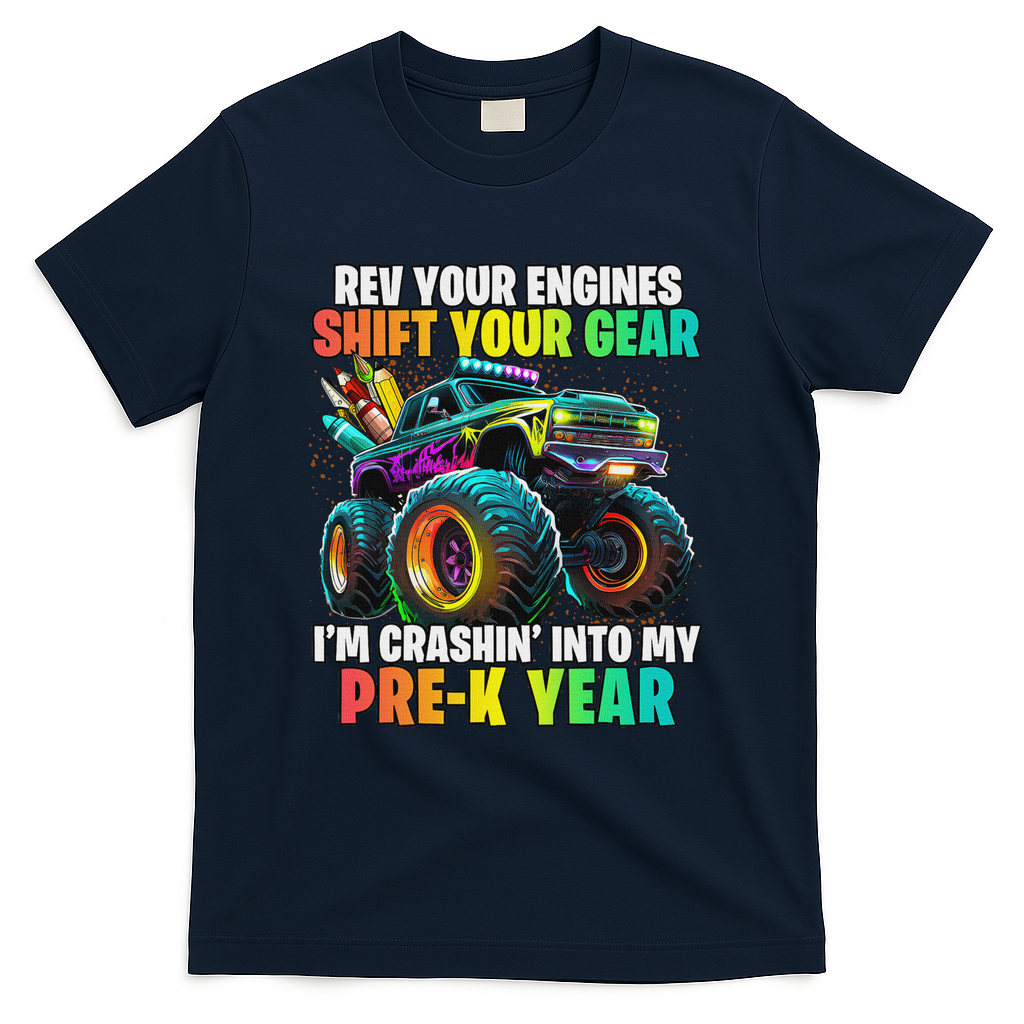Back To School Pre K Monster Truck First Day School T-Shirt - Navy