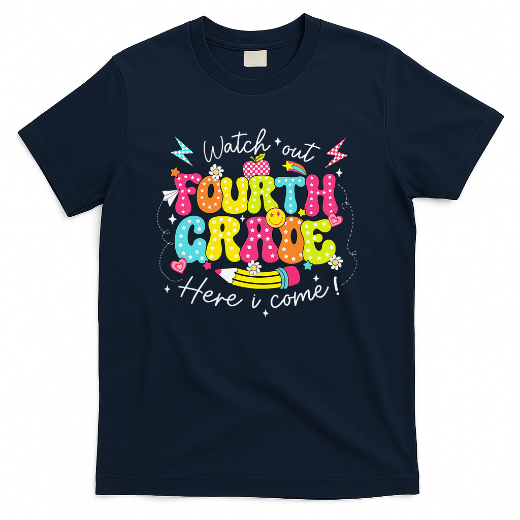 Back To School Watch Out Fourth Grade Here I Come Pencil T-Shirt - Navy