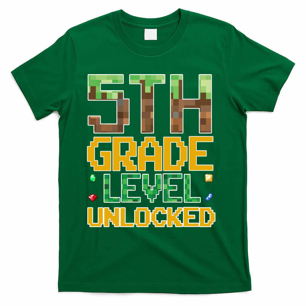 Back To School 5th Grade Gamer Fifth Grader T-Shirt - Green