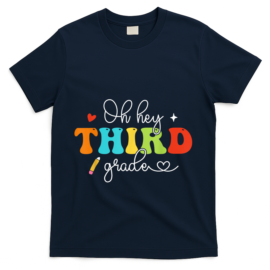 Back To School Oh Hey Third Grade Retro Teacher Student T-Shirt - Navy