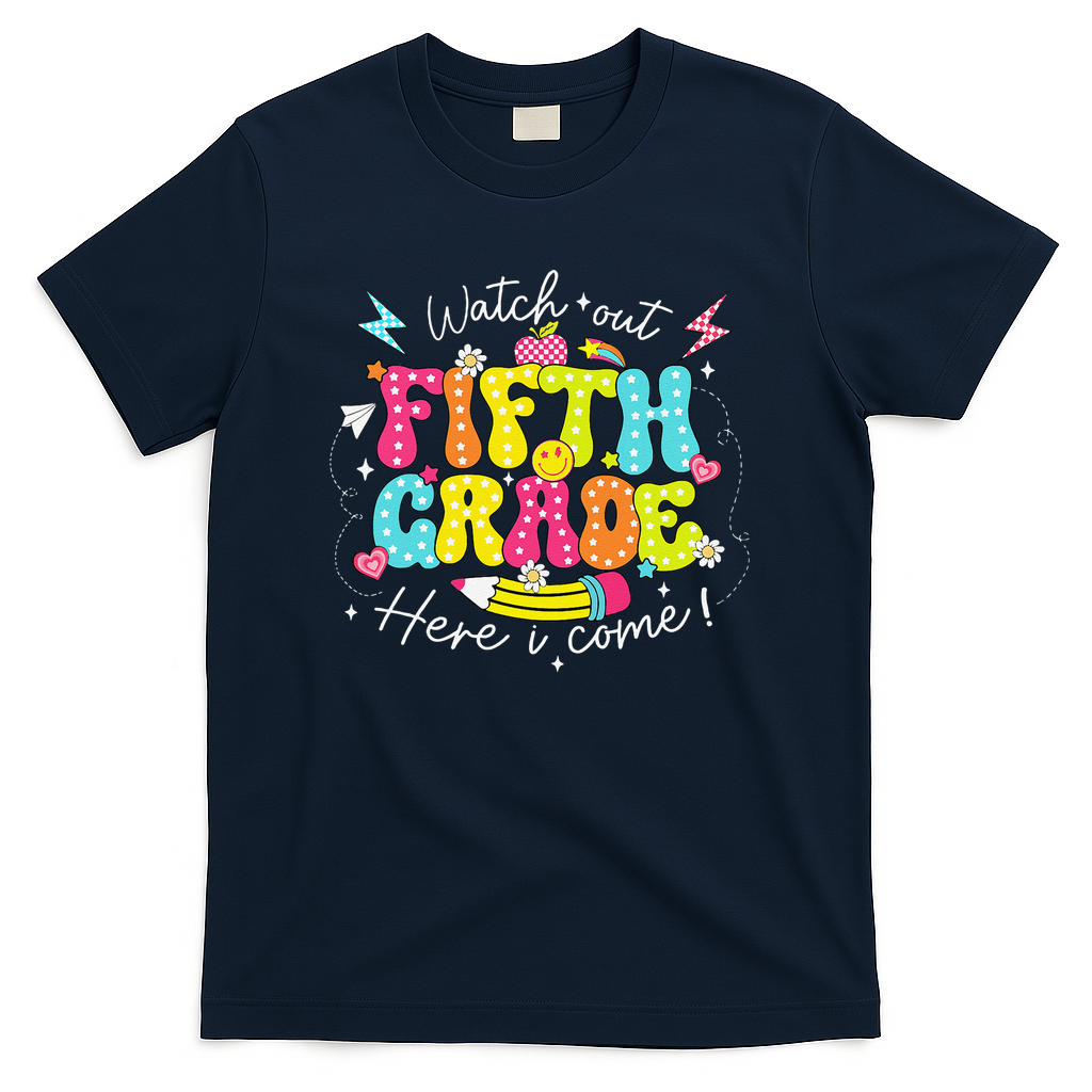 Back To School Watch Out Fifth Grade Here I Come Pencil T-Shirt - Navy