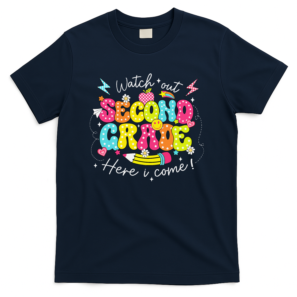 Back To School Watch Out Second Grade Here I Come Pencil T-Shirt - Navy