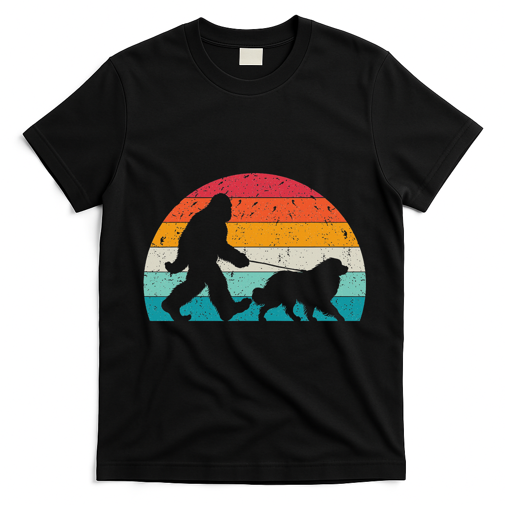 Bigfoot Walking A Dog Funny Great Pyrenees Lovers Dog Dad T-Shirt - Black