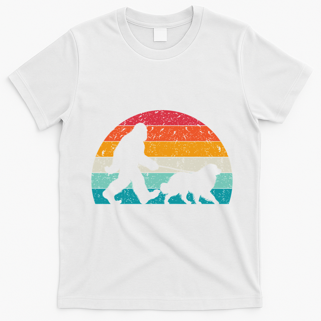 Bigfoot Walking A Dog Funny Great Pyrenees Lovers Dog Dad T-Shirt - White