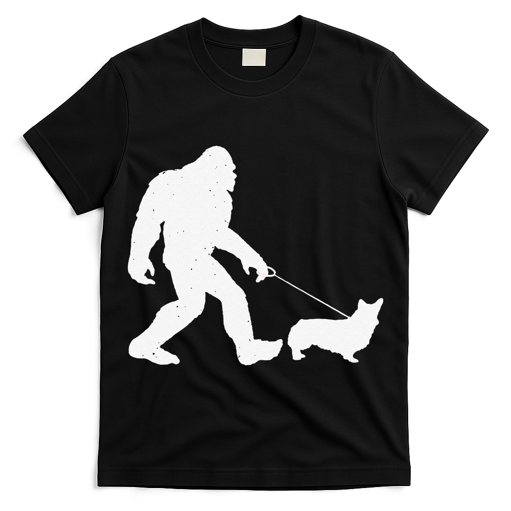 Bigfoot Walking Corgi Dog Funny Gift T-Shirt
