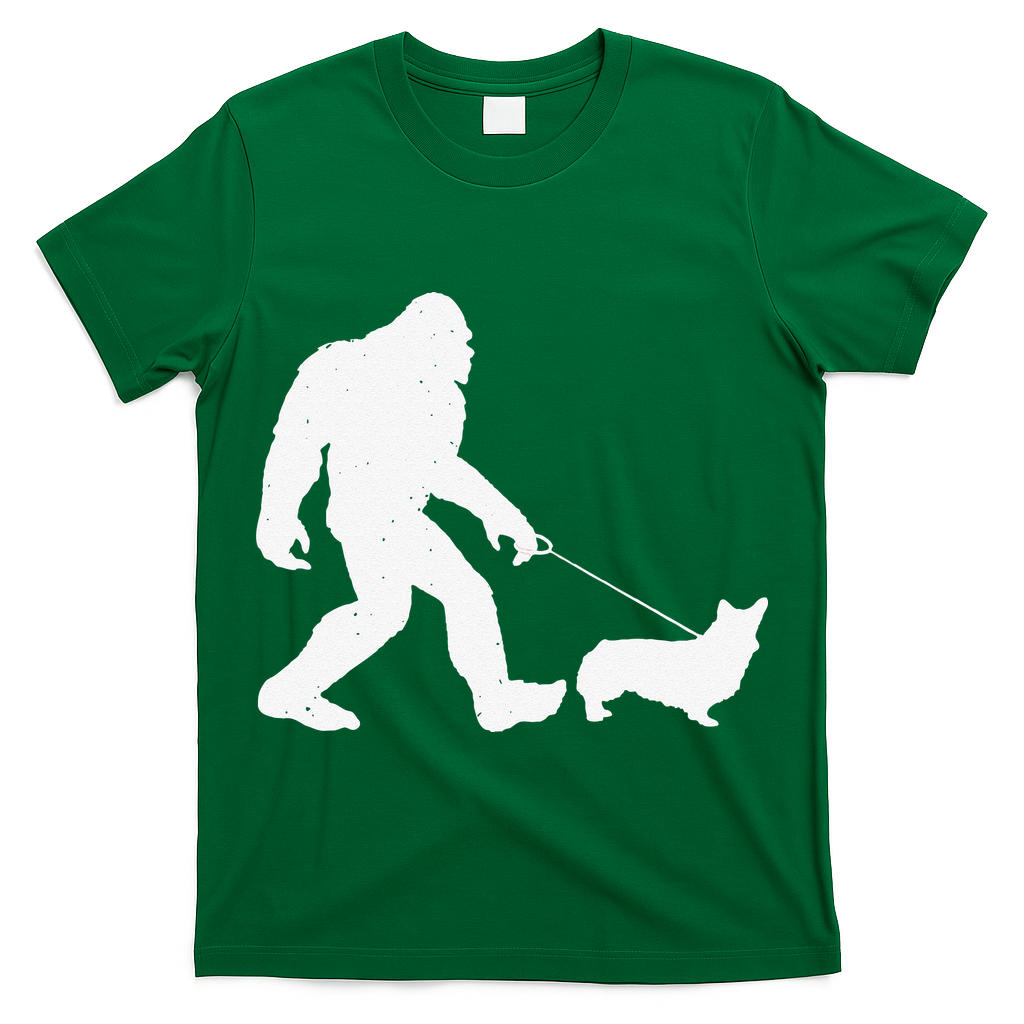 Bigfoot Walking Corgi Dog Funny Gift T-Shirt