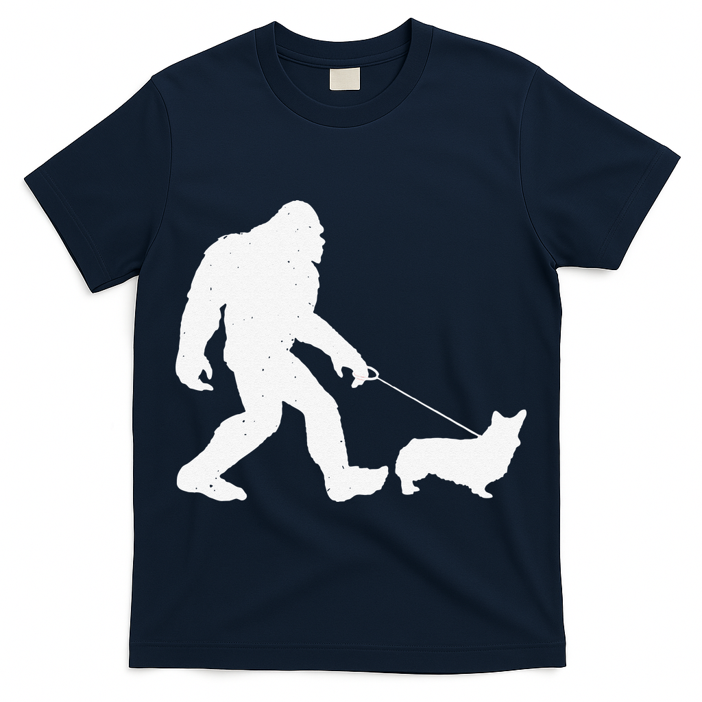 Bigfoot Walking Corgi Dog Funny Gift T-Shirt