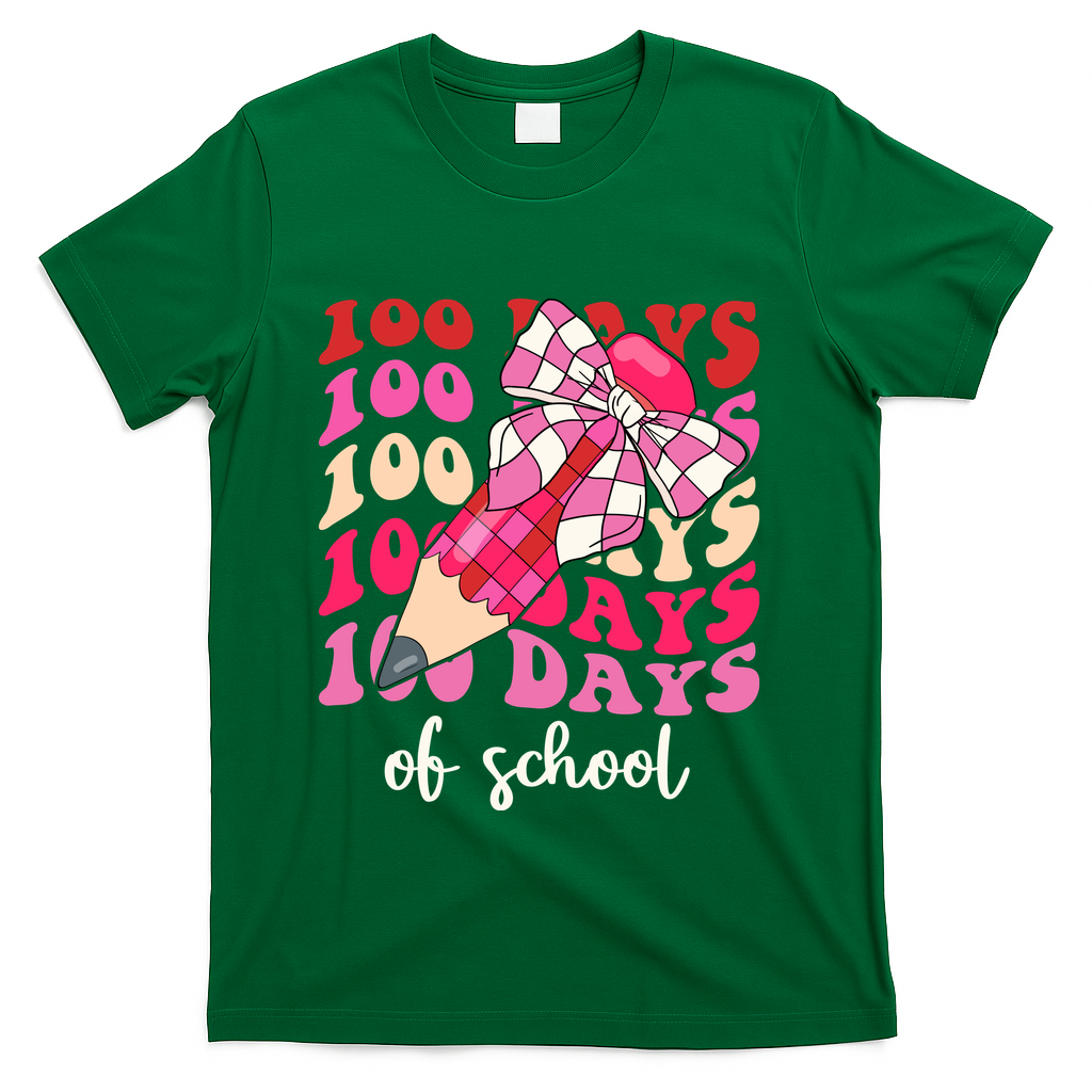 Cute 100 Days Of School Ribbon Bow T-Shirt - Green