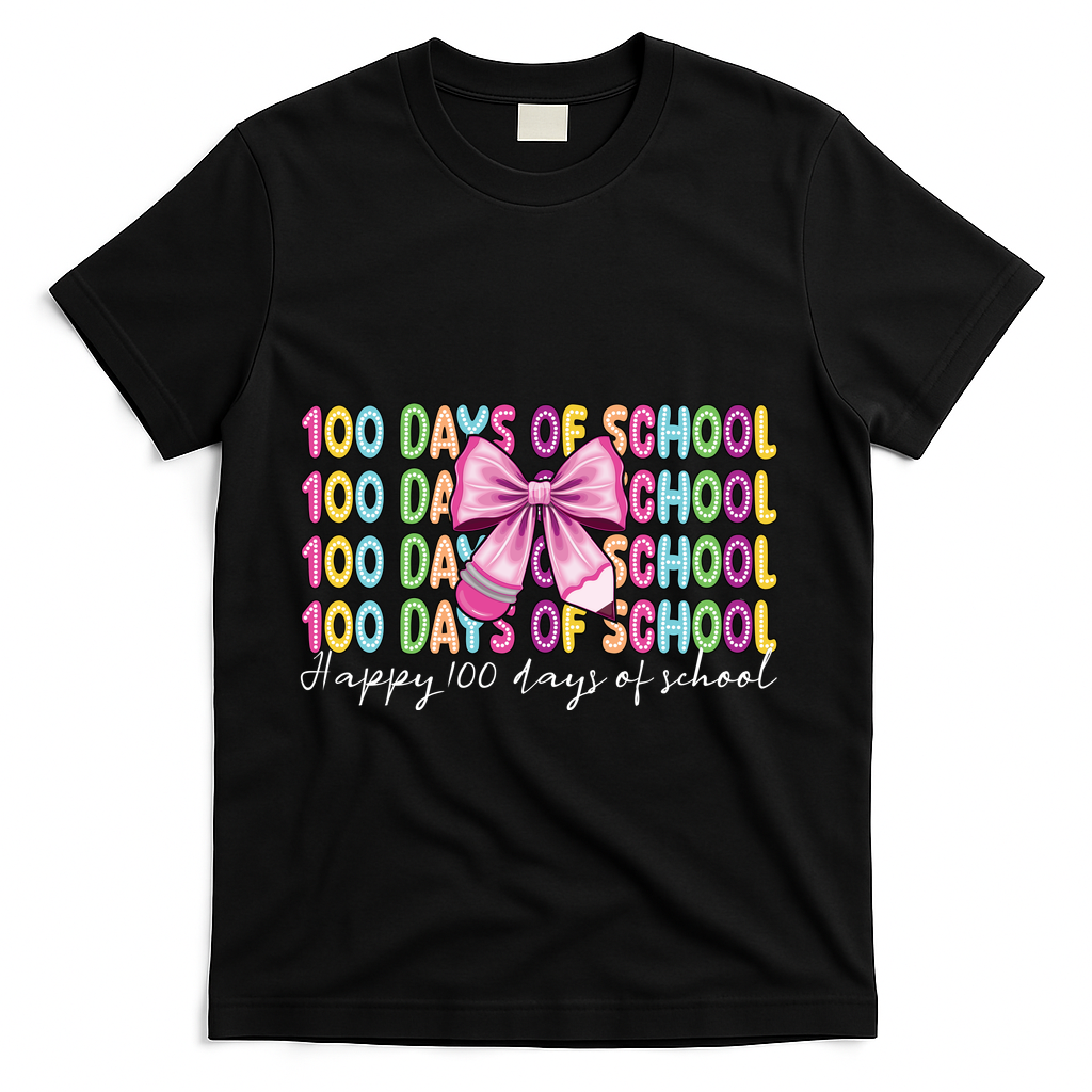 Cute 100 Days Of School Coquette Bow Pencil T-Shirt - Black