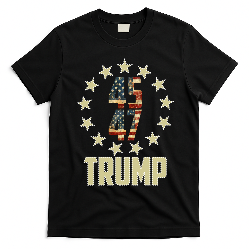 Classic 45 47 Trump American Flag T-Shirt - Black