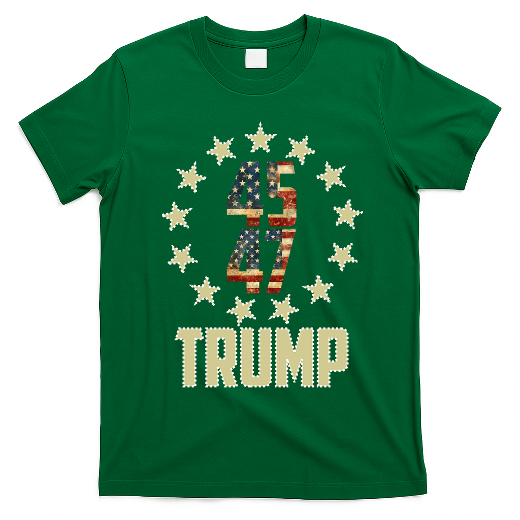 Classic 45 47 Trump American Flag T-Shirt - Irish Green