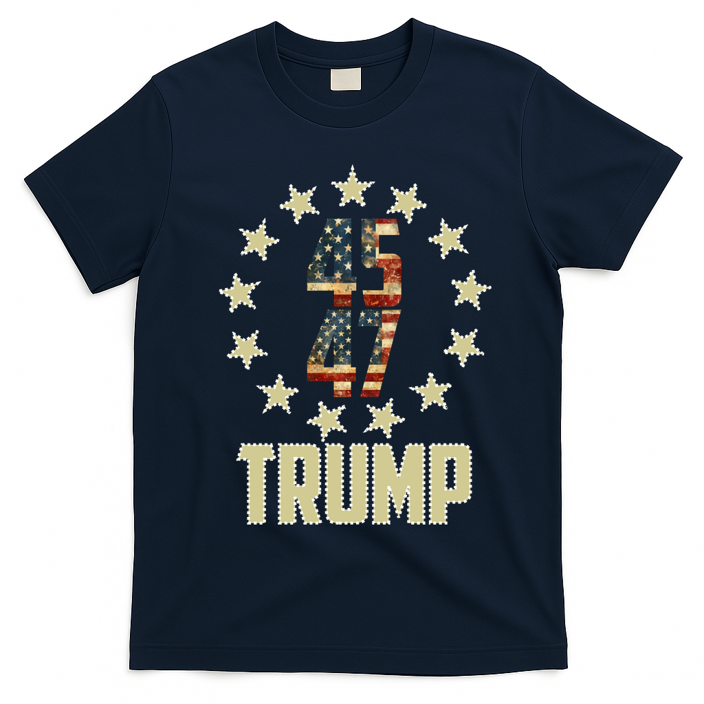 Classic 45 47 Trump American Flag T-Shirt - Navy Blue