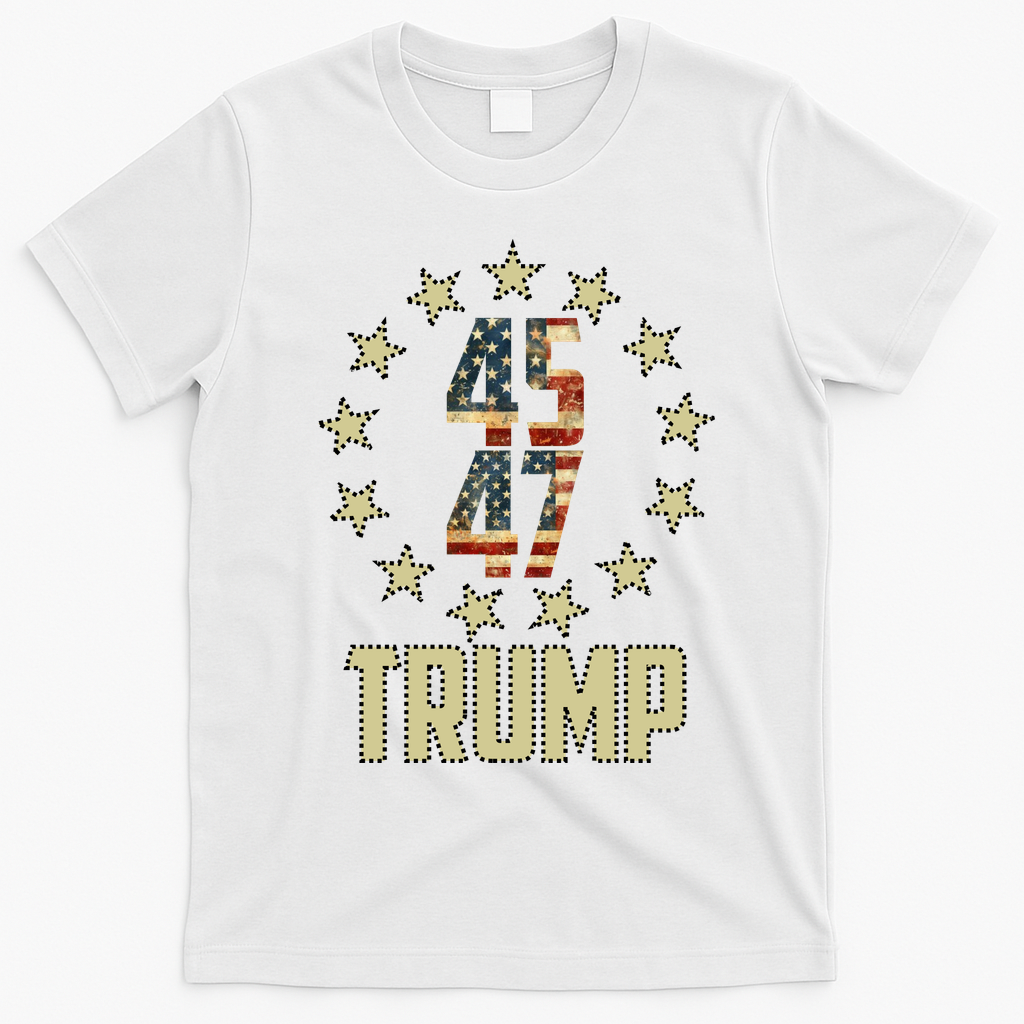 Classic 45 47 Trump American Flag T-Shirt - White
