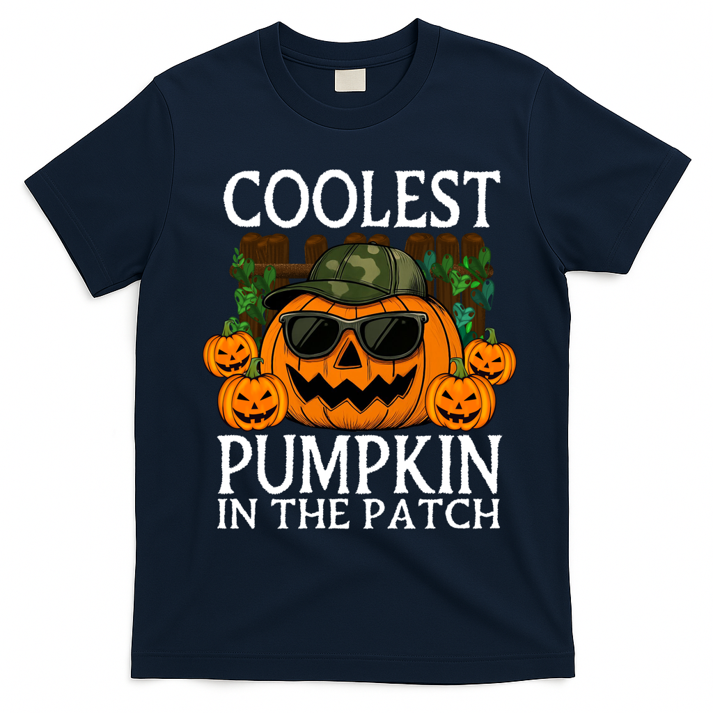 Cute And Funny Halloween Coolest Pumpkin In The Patch T-Shirt - Navy Blue