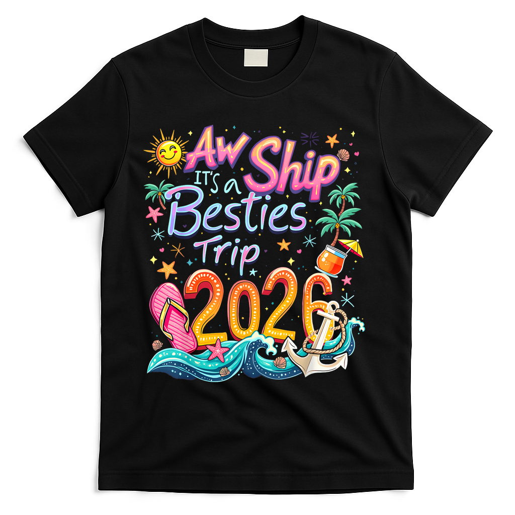Cute Aw Ship Its A Besties Trip 2026 Vacation T-Shirt - Black