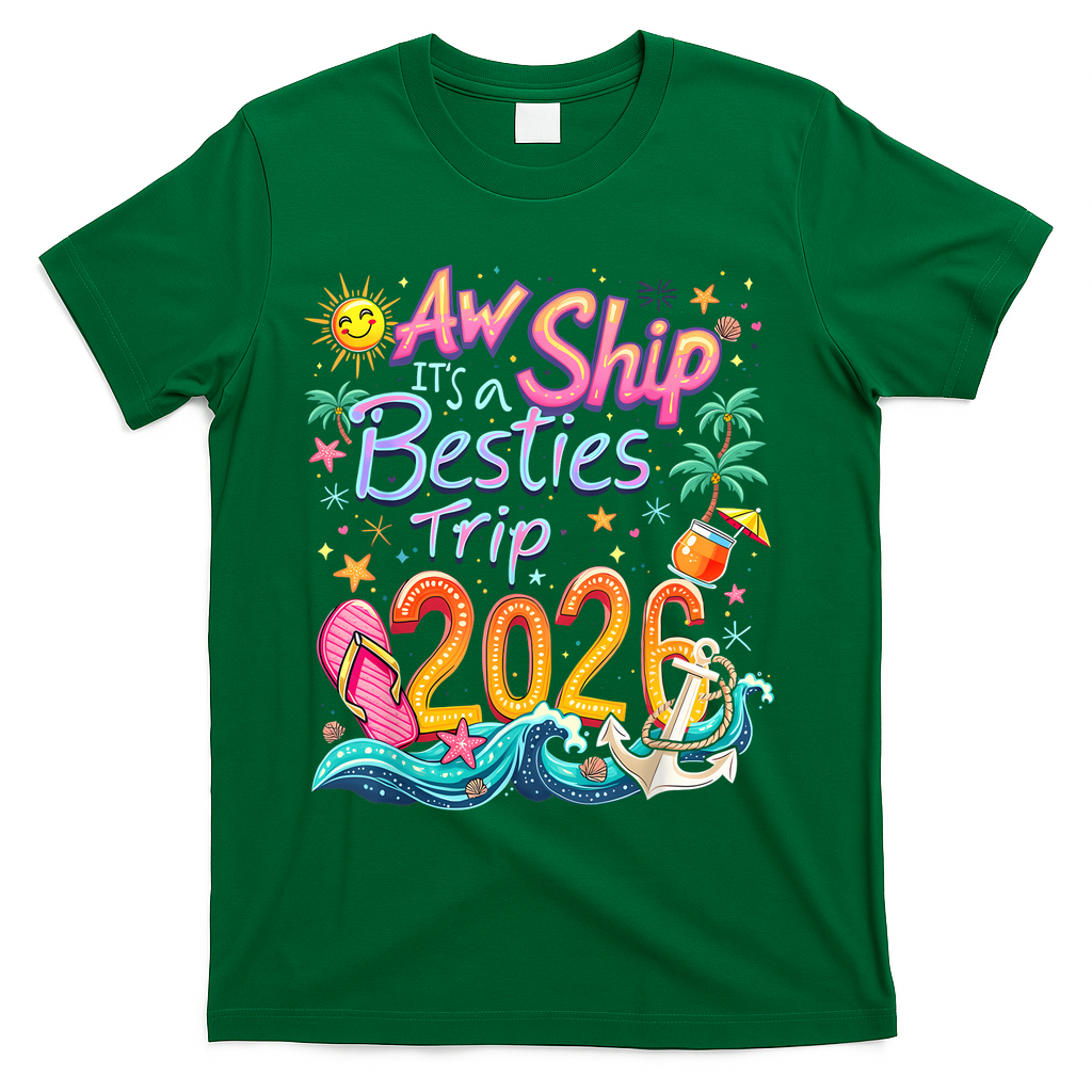 Cute Aw Ship Its A Besties Trip 2026 Vacation T-Shirt - Green