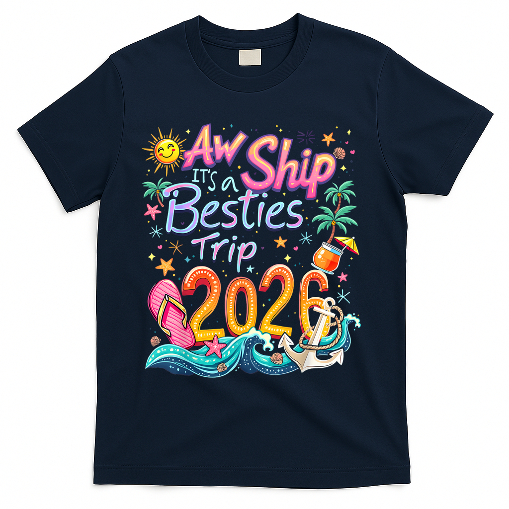 Cute Aw Ship Its A Besties Trip 2026 Vacation T-Shirt - Navy