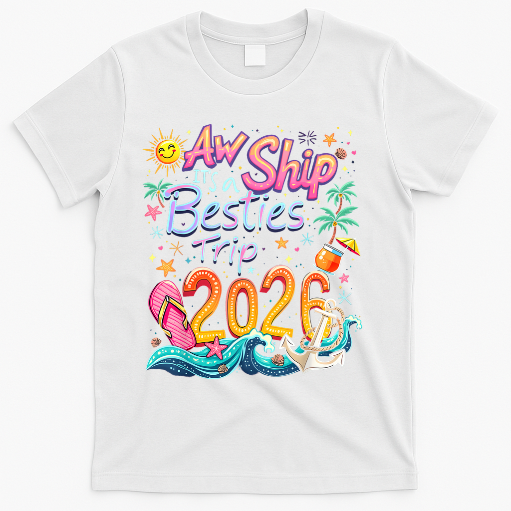 Cute Aw Ship Its A Besties Trip 2026 Vacation T-Shirt - White