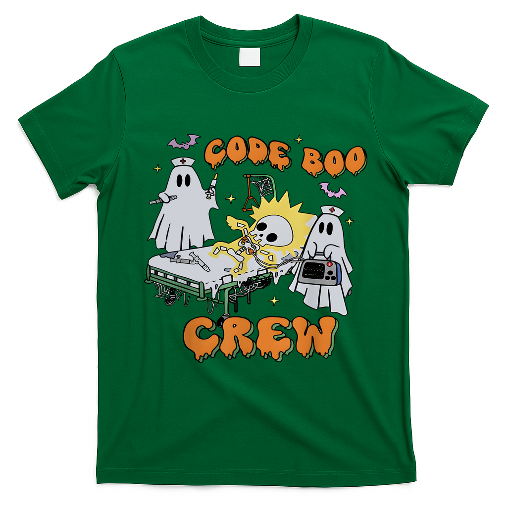 Code Boo Crew Funny Ghost Nurse Halloween T-Shirt - Irish Green