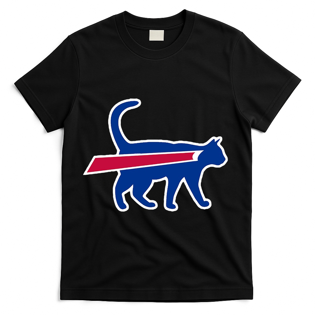 Cat Bills Funny Football Fan T-Shirt - Black