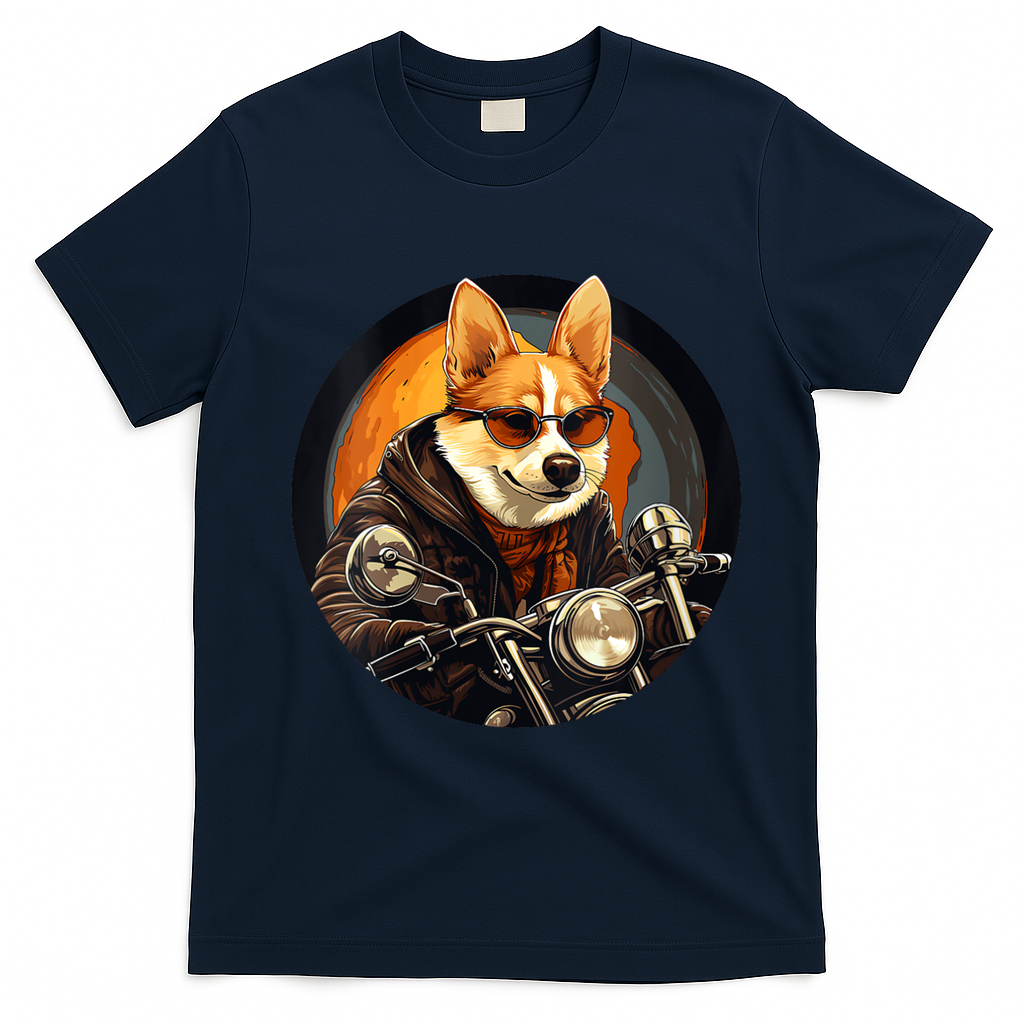 Corgi Biker Funny Dog Motorcycle VNeck T-Shirt - Navy Blue