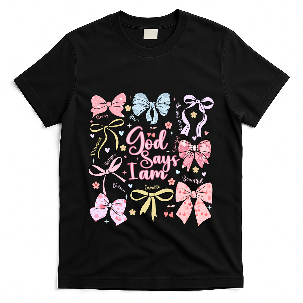 Coquette Bow God Says I Am Valentine Christian Grunge Cool Gift T-Shirt