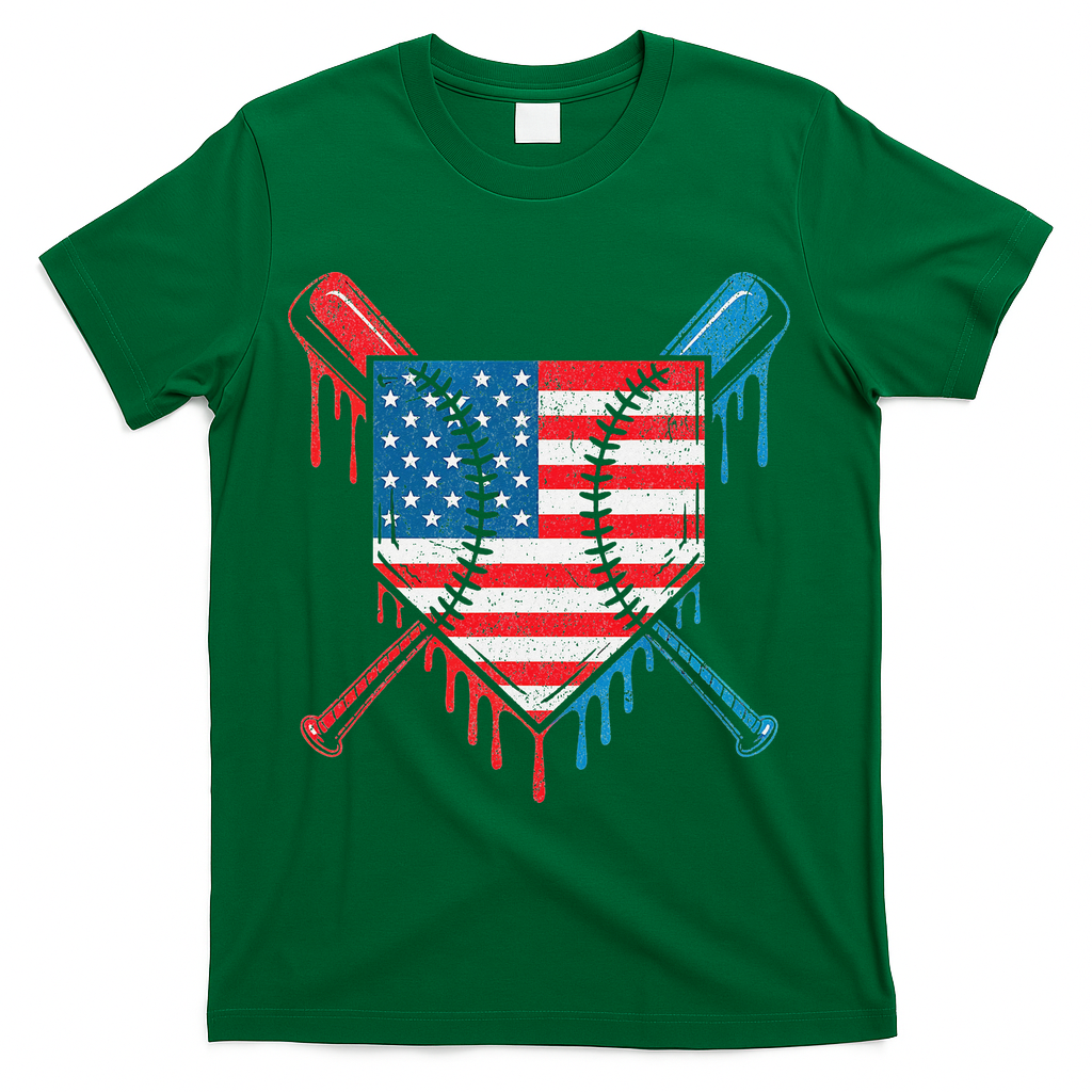Cool Baseball Home Plate Drip Patriotic 4th Of July T-Shirt - Green