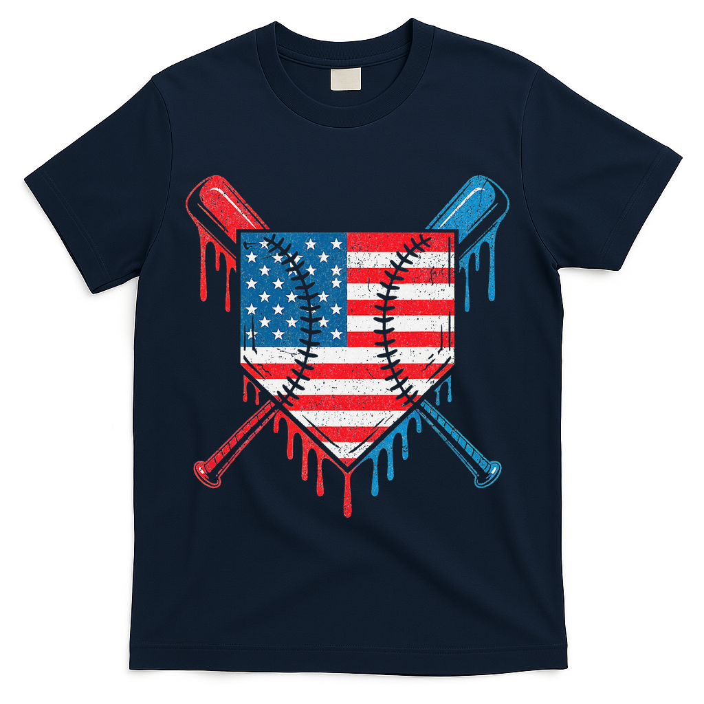 Cool Baseball Home Plate Drip Patriotic 4th Of July T-Shirt - Navy