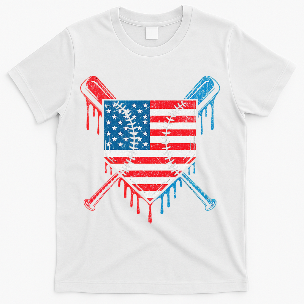 Cool Baseball Home Plate Drip Patriotic 4th Of July T-Shirt - White